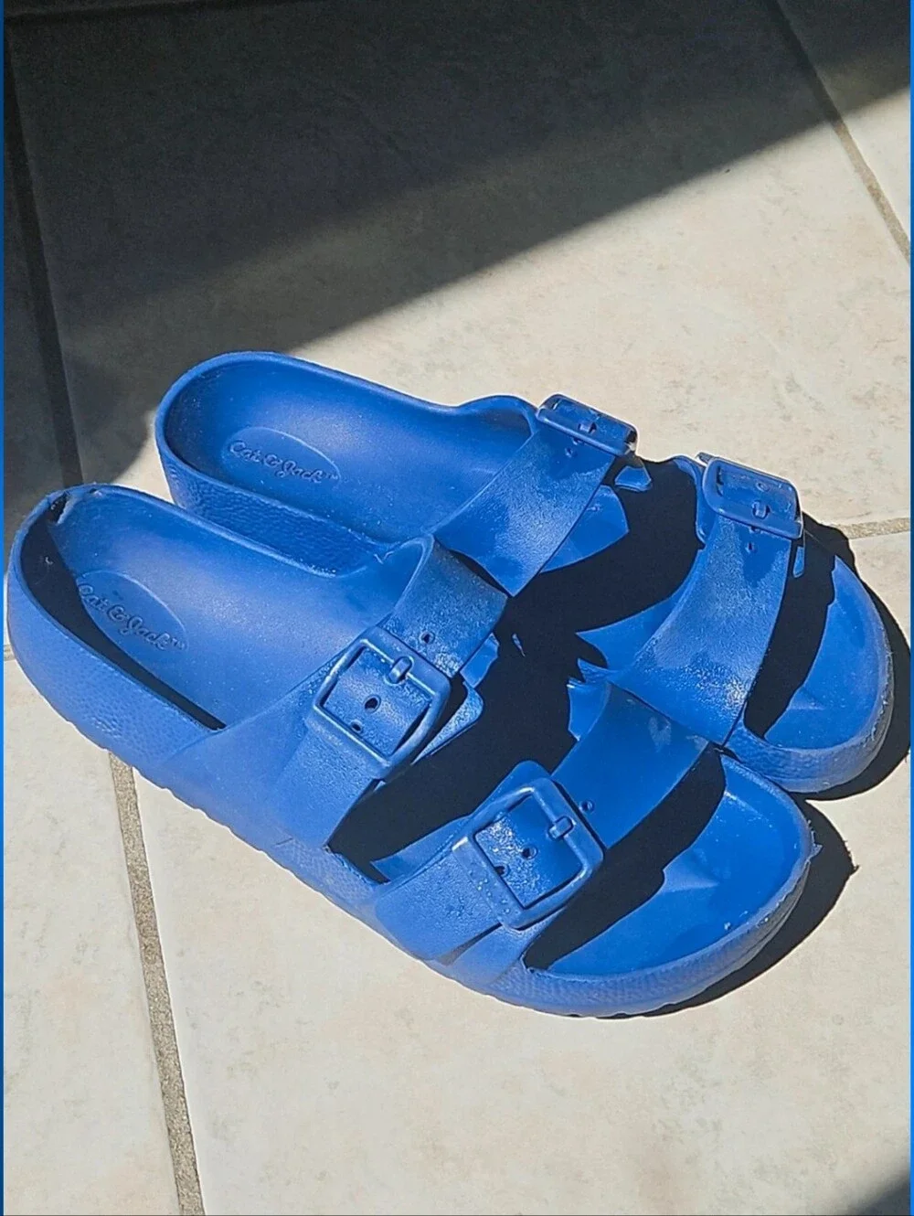 Cat & Jack Girls' Size 3 Blue Double Buckle EVA Slide Sandals